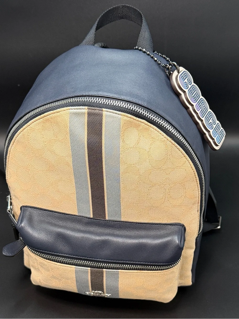 Coach F68034 Signature Medium Charlie Backpack Jacquard Stripe